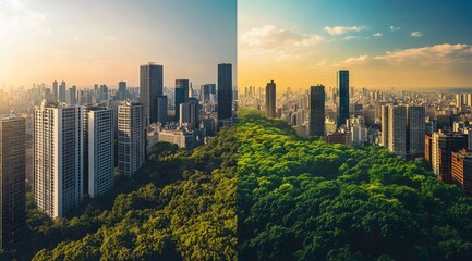 Obraz premium Cityscape Divided by Lush Green Urban Park
