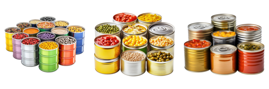 Canned food isolated on transparent background.PNG Set of