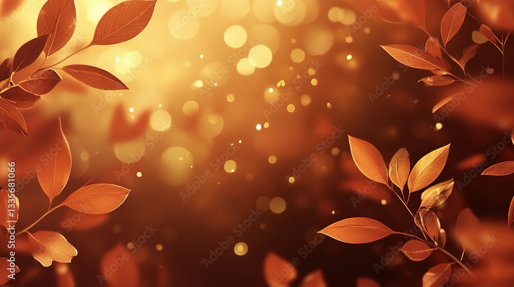 Poster abstract fall background with golden leaves and soft bokeh effect