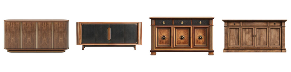 Fototapeta premium Elegant credenza sideboard isolated on transparent background.PNG Set of