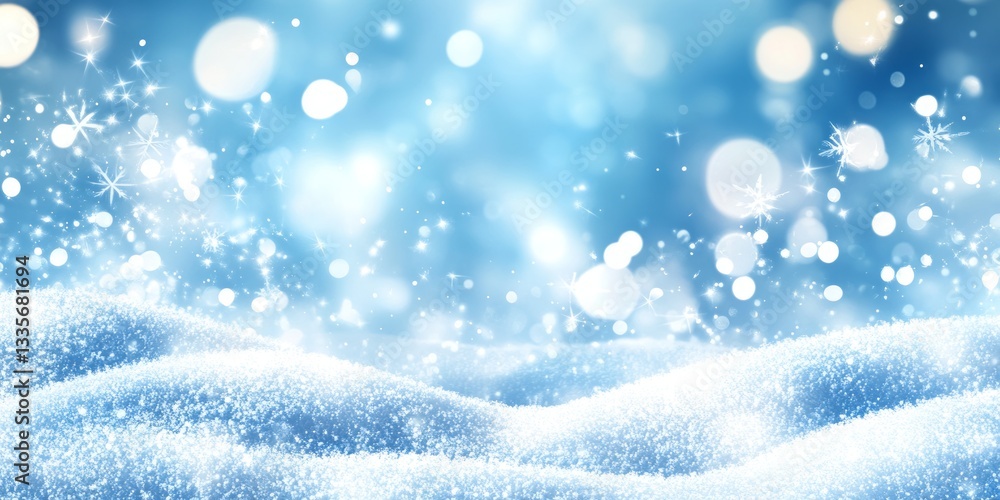 Poster snow covered hills with bokeh and light create a wonderland