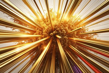 Fototapeta premium Vibrant Gold Light Bursting in Dynamic Motion with Stylish Color Flow Illustration
