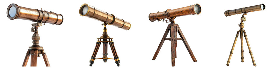 Old nautical telescope isolated on transparent background.PNG Set of