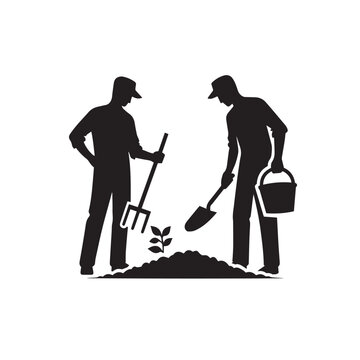 two gardeners planting black silhouette clip art preview