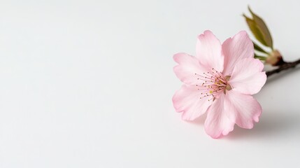 Delicate Pink Cherry Blossom Against Clean White Background