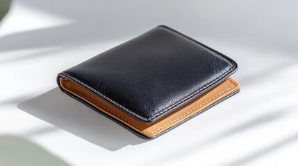 Classic Minimalist Black Leather Wallet with Brown Interior Design