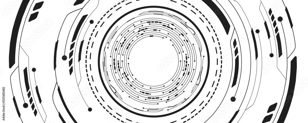 Poster digital tech background. moving hud circle with electronic elements. computer circuit board for ai d