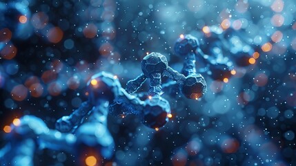 Abstract Blue DNA Strand Molecular Structure Digital Art Science Technology Background Illustration Medical Research Genetic Engineering Biotechnology