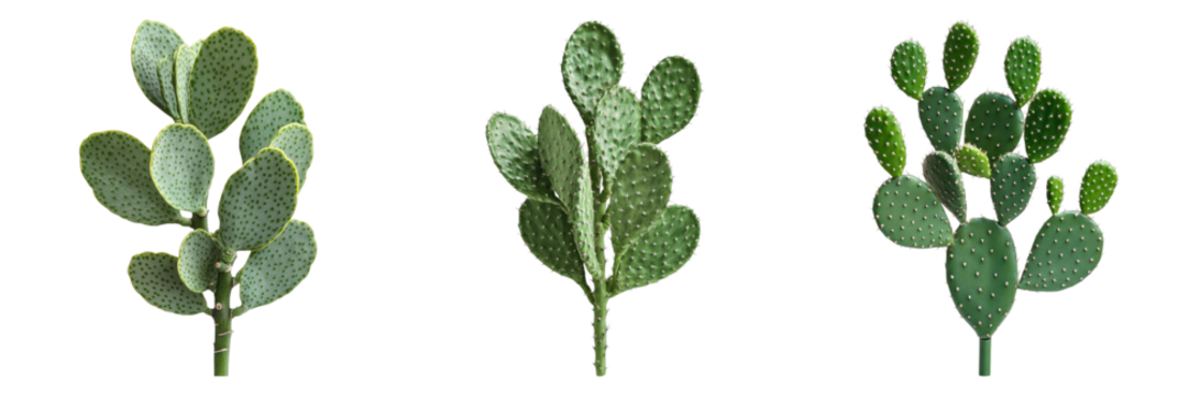 Thorn less green cactus leaves isolated on transparent background.PNG Set of