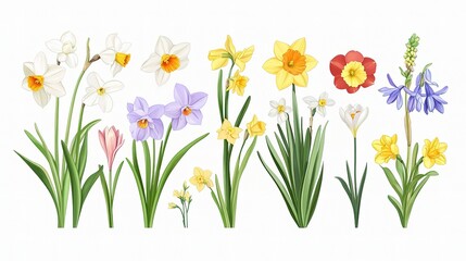Obraz premium Detailed Vector Set of Spring Flowers with Vibrant Colors and Styles