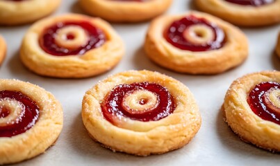 A mouthwatering sight of juicy, buttery cookies topped with a generous amount of jam, Generative AI