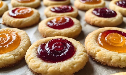 A mouthwatering sight of juicy, buttery cookies topped with a generous amount of jam, Generative AI