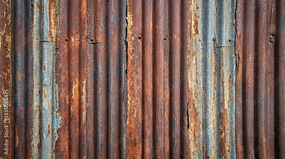 Aufkleber weathered rust: a textured close-up of an aged, corrugated iron surface, showcasing intricate patter