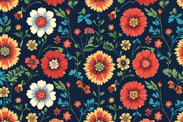 Vibrant Retro Floral Wallpaper Design with Engaging Vector Patterns