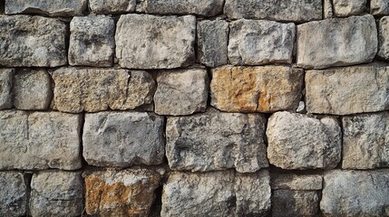 Fototapeta premium Timeless Stone Texture: A close-up shot of an aged, textured stone wall, revealing the intricate details of weathered surfaces, offering a sense of history and solidity.