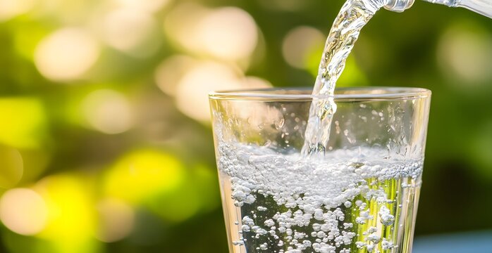 Pouring Sparkling Water Into Glass Outdoors