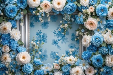 Obraz premium Elegant Silver Framed Pastel Blue Floral Background Design