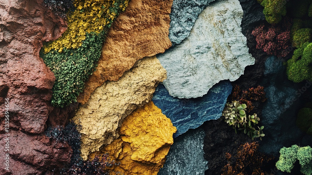 Poster colorful rocks: a captivating close-up showcases a vibrant array of rocks, each adorned with unique 