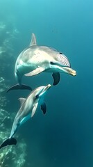 Fototapeta premium Majestic Dolphins Underwater: A Graceful Duo