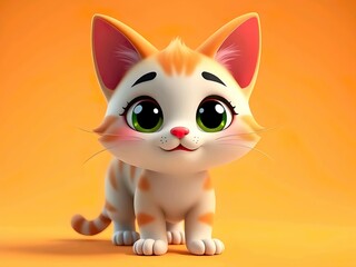 Fototapeta premium Cute baby cat cartoon 3d rendering illustration