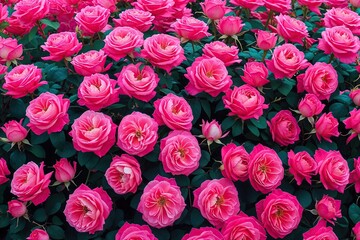 Stunning Horizontal Arrangement of Bright Pink Roses in a Breathtaking Floral Display