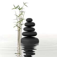 Obraz premium Zen stones, bamboo, water reflection