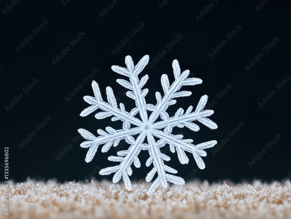 Poster intricate snowflake design on a textured surface against a dark background