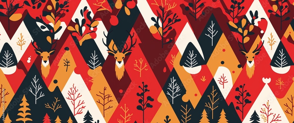 Aufkleber elk pattern on red plain background digital abstract art work illustration design