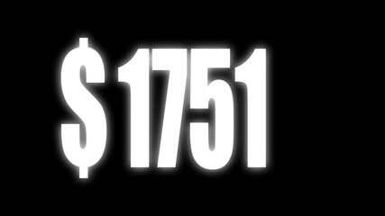Counting numbers from 1501 to 2000 with dollar animation, counting numbers animation. Counting numbers from 1501 to 2000 on a transparent.