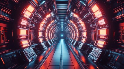 Obraz premium Futuristic Portal Passage: A Journey Through a Luminous Cybernetic Dimension