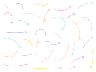 手書きのゆるい矢印アイコンのベクターイラストセット。方向、手描き、シンプル、やじるし