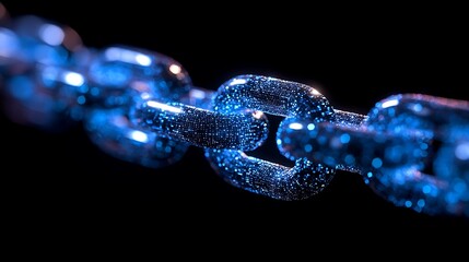 Glowing blue digital chain link.