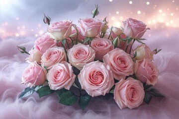 Elegant Pastel Rose Floral Arrangements with Soft Glowing Background Design