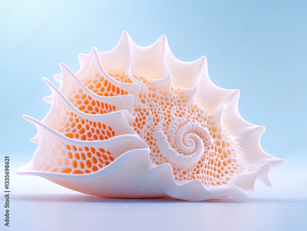 Poster intricate seashell with spiral pattern against a soft blue background