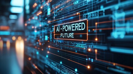 Fototapeta premium Futuristic AI technology interface with circuits and data flow.