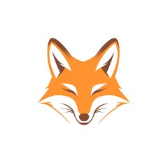 Obraz premium SereneFoxPortraitAminimalistdesignfeaturingafoxhead,renderedinsoftorangeandbrownhues,againstapurewhitebackground.