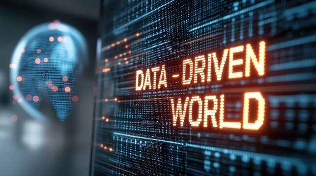 Digital data display emphasizing a data-driven world concept.