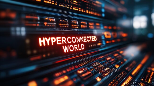 Futuristic digital display showcasing hyperconnected world concept.