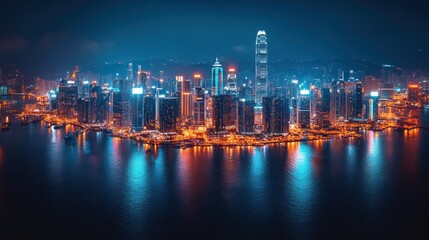 Fototapeta premium Vibrant Hong Kong Skyline at Night