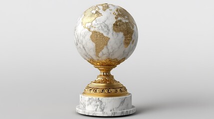 Golden globe on marble base.