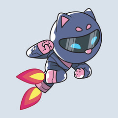 cool robot cat vector flying with rocket legs about to unleash a punch move
