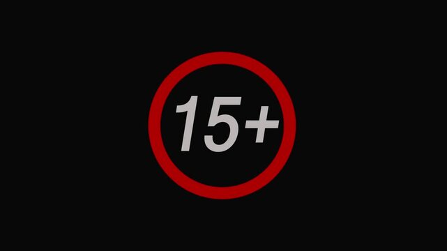 15 plus icon sign animation on black background.