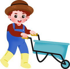 Cartoon Boy Pushing a Wheelbarrow Illustration
