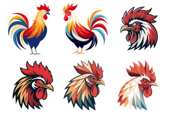 "Stylized Rooster Logo & Vector Illustration – Colorful & Aggressive Chicken Designs" © Stock