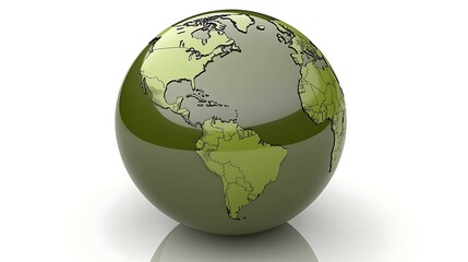 Olive green 3D globe model showing continents.
