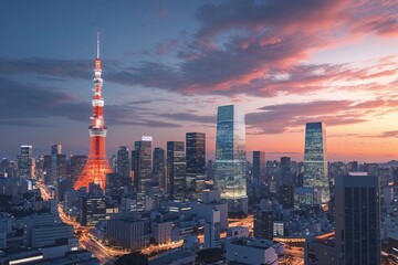 Naklejka premium Futuristic Tokyo City Skyline and Urban Landscape Design