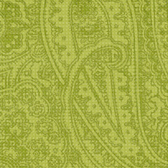 Vintage lime green paisley background with intricate ornamental pattern and textured surface. Bright earthy tone, decorative style, ideal for textiles, wallpapers, packaging, and creative backgrounds.