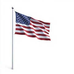 Fototapeta premium American flag waving on a pole against a white background