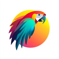 Obraz premium Vibrant Macaw in Flight Against a Warm Sunset, a Colorful and Captivating Bird Logo Design
