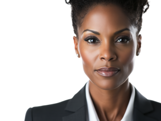 Professional Portrait of Confident Businesswoman in Formal Attire on White Background